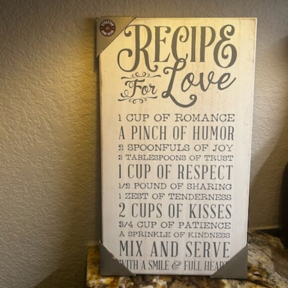 NWT Recipe for Love Kitchen Wall Art Rustic Wood Sign - Picture 1 of 8